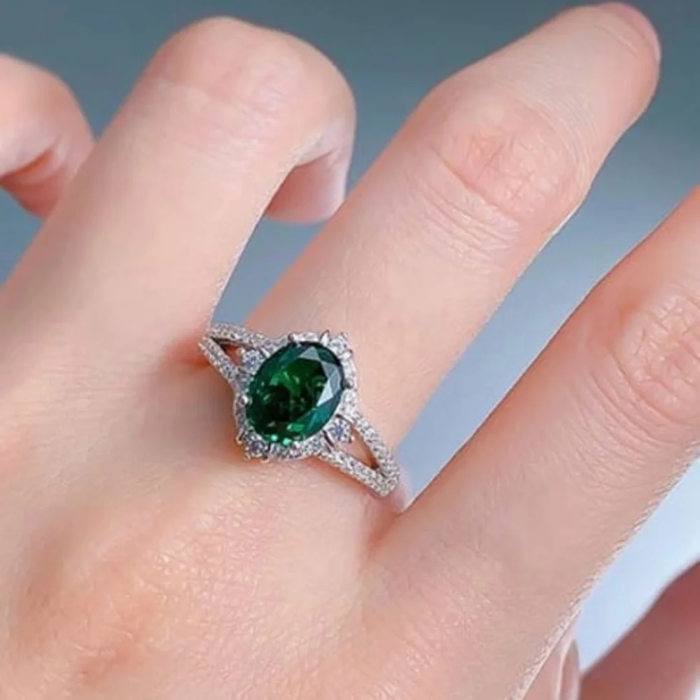 925 Sterling Silver Natural Emerald Luxury Band Ring #E1743
